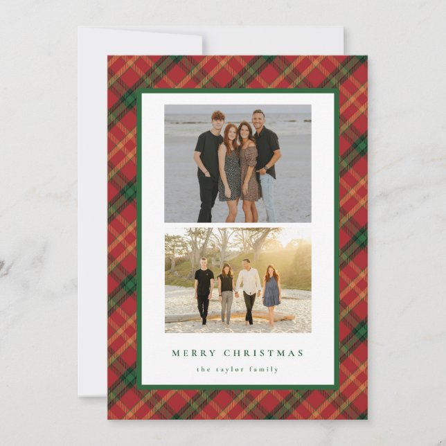 Classic Plaid Christmas Card 2-Photos (Front)