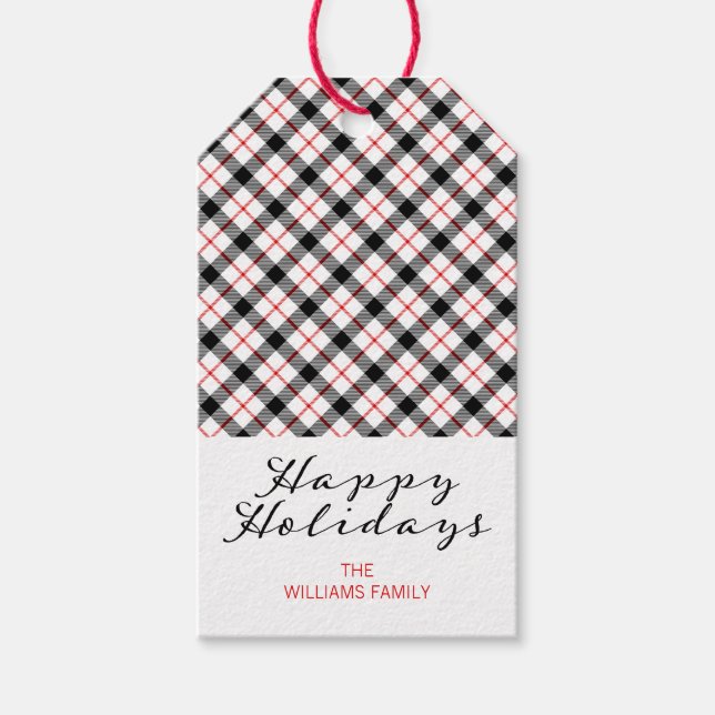 Classic Plaid Christmas Happy Holidays Gift Tag (Front)