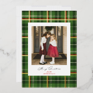 Classic Plaid Christmas Photo Card with Gold Foil
