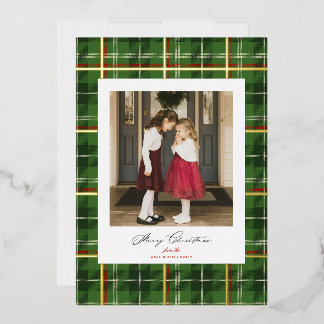 Classic Plaid Christmas Photo Card with Gold Foil