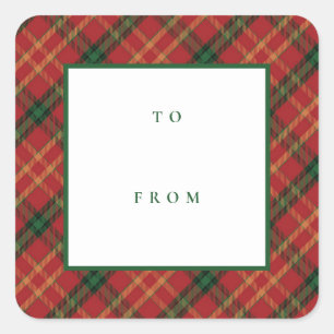 Classic Plaid Christmas To From Blank Holiday Square Sticker