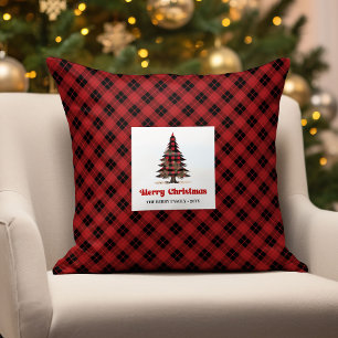 Classic Plaid Christmas Trees Custom Name Pillow