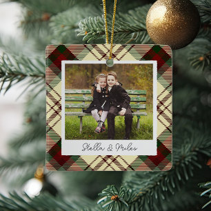 Classic Plaid Double Sided Personalised Photo Ceramic Ornament