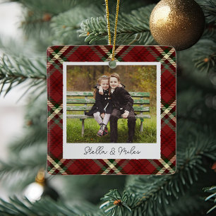 Classic Plaid Double Sided Personalised Photo Ceramic Ornament