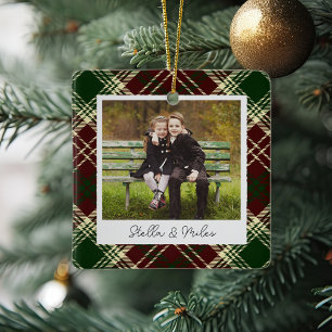 Classic Plaid Double Sided Personalised Photo Ceramic Ornament