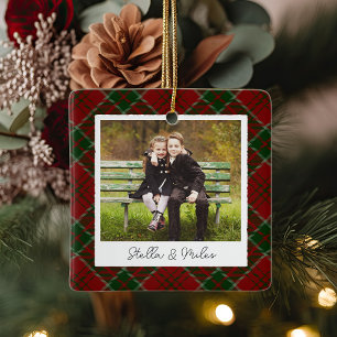 Classic Plaid Double Sided Personalised Photo Ceramic Ornament