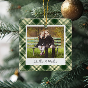 Classic Plaid Double Sided Personalised Photo Ceramic Ornament