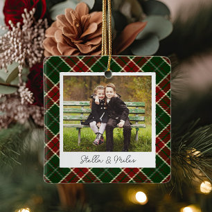 Classic Plaid Double Sided Personalised Photo Ceramic Ornament