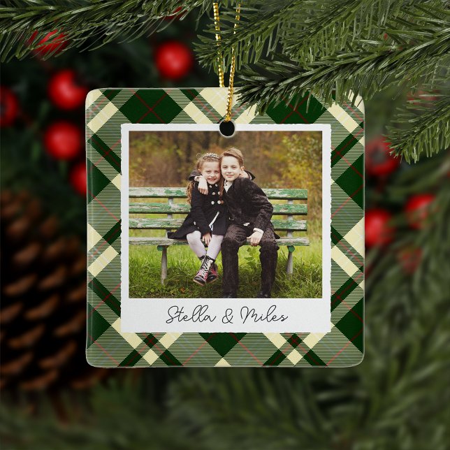 Classic Plaid Double Sided Personalised Photo Ceramic Ornament (Creator Uploaded)