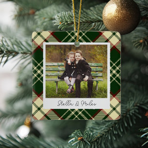 Classic Plaid Double Sided Personalised Photo Ceramic Ornament