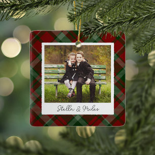 Classic Plaid Double Sided Personalised Photo Ceramic Ornament