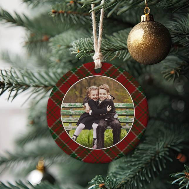 Classic Plaid Double-Sided Photo Christmas Ceramic Tree Decoration (Creator Uploaded)
