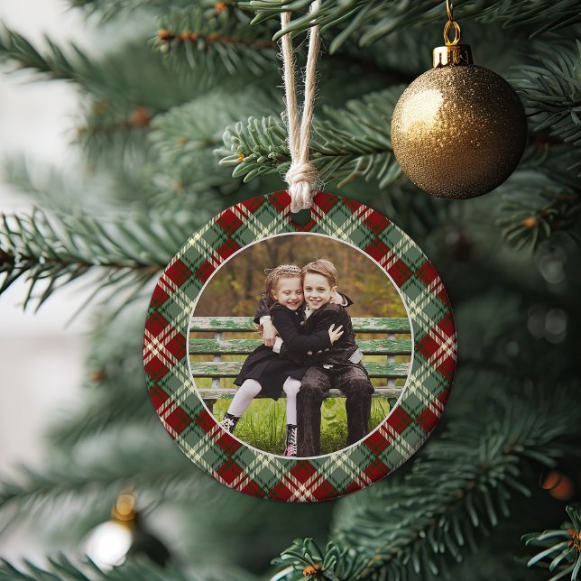 Classic Plaid Double-Sided Photo Christmas Ceramic Tree Decoration (Creator Uploaded)