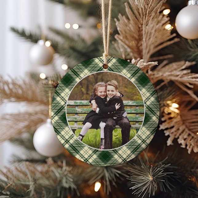 Classic Plaid Double-Sided Photo Christmas Ceramic Tree Decoration (Creator Uploaded)