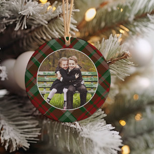 Classic Plaid Double-Sided Photo Christmas Ceramic Tree Decoration