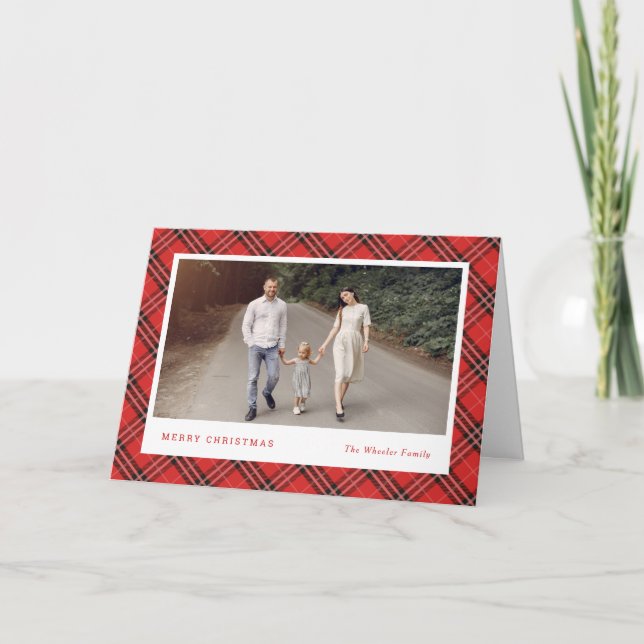 Classic Plaid Editable Colour Holiday Cards (Front)