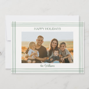 Classic plaid frame minimalist Holiday photo card