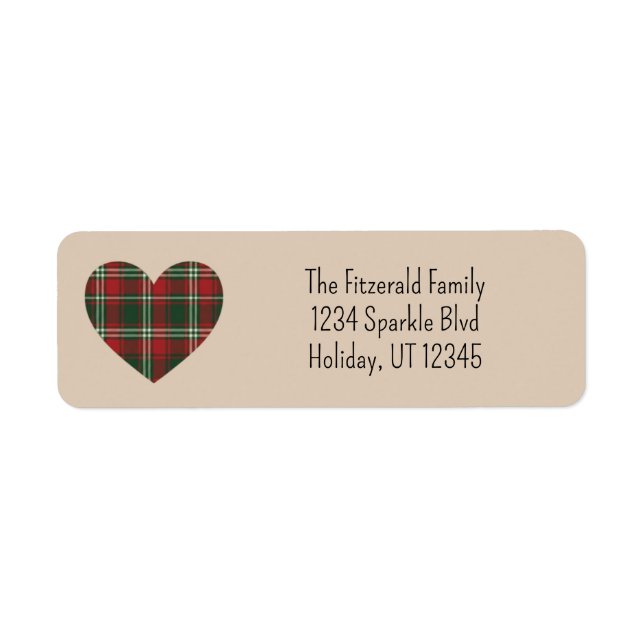 Classic Plaid Heart Holiday Return Address Label (Front)
