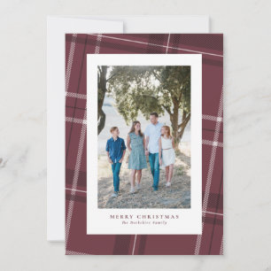 Classic plaid maroon vertical photo holiday card