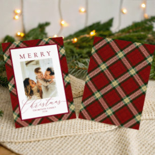 Classic Plaid Merry Christmas Family Photo Holiday Card