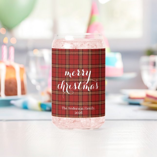 Classic Plaid Merry Christmas Festive -  Can Glass (Insitu (Birthday))