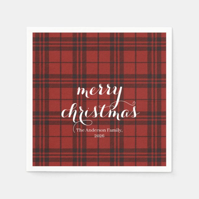 Classic Plaid Merry Christmas Festive -  Napkin (Front)