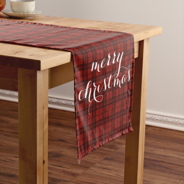 Classic Plaid Merry Christmas Festive Table Runner (In Situ)