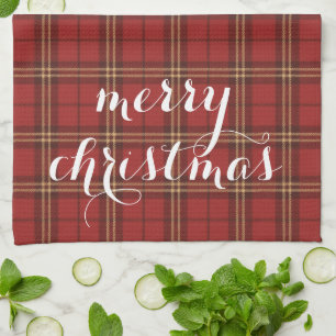 Classic Plaid Merry Christmas Festive - Tea Towel
