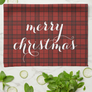 Classic Plaid Merry Christmas Festive - Tea Towel
