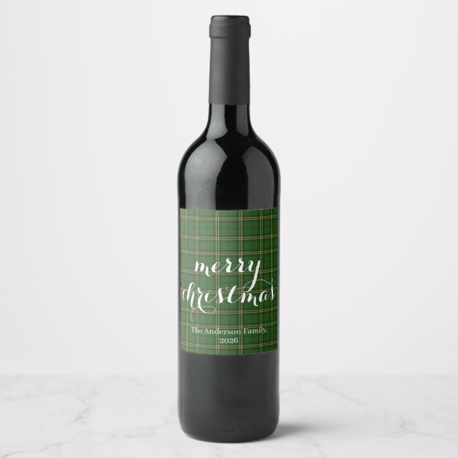Classic Plaid Merry Christmas Festive -  Wine Label (Front)