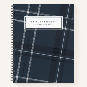 Classic plaid navy blue personalised notebook