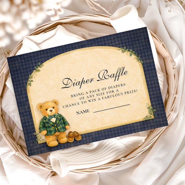 Classic Plaid Nursery Teddy Diapper Raffle Enclosure Card (Creator Uploaded)