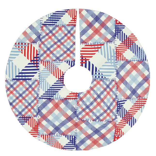 Classic Plaid Patchwork: Squares Pattern Brushed Polyester Tree Skirt (Front)