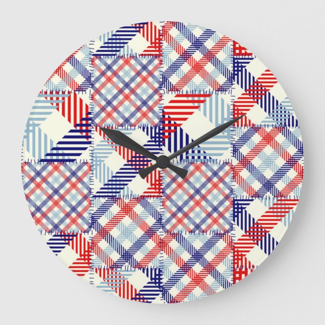 Classic Plaid Patchwork: Squares Pattern Large Clock (Front)