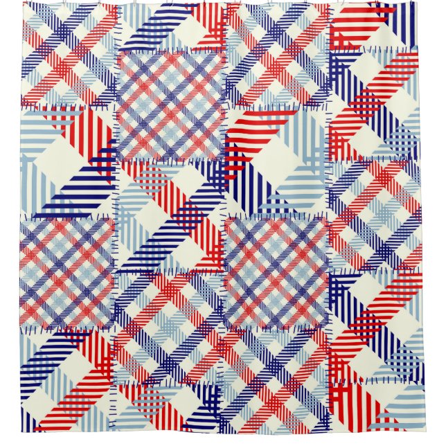 Classic Plaid Patchwork: Squares Pattern Shower Curtain (Front)