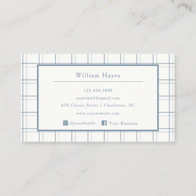 Classic Plaid Pattern Mens Blue Professional  Business Card (Back)