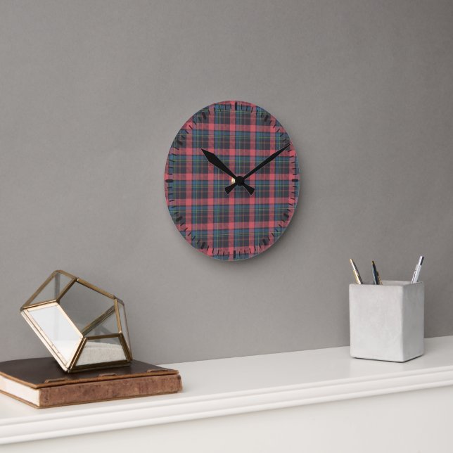 Classic Plaid Pattern Round Clock (Office)