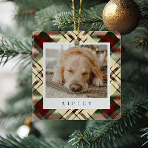 Classic Plaid Personalised Pet Dog Photo Ceramic Ornament