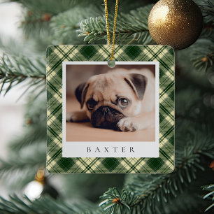 Classic Plaid Personalised Pet Dog Photo Ceramic Ornament