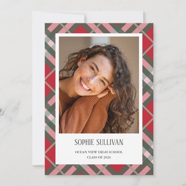 Classic Plaid Photo Graduation Announcement Card (Front)