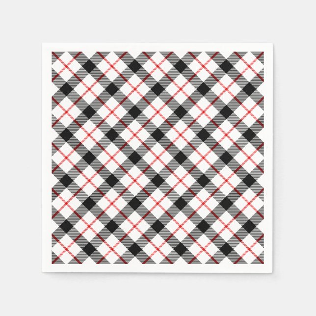 Classic Plaid Red Black White Holiday Paper Napkin (Front)