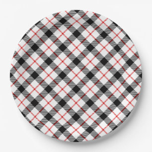 Classic Plaid Red Black White Holiday Paper Plate