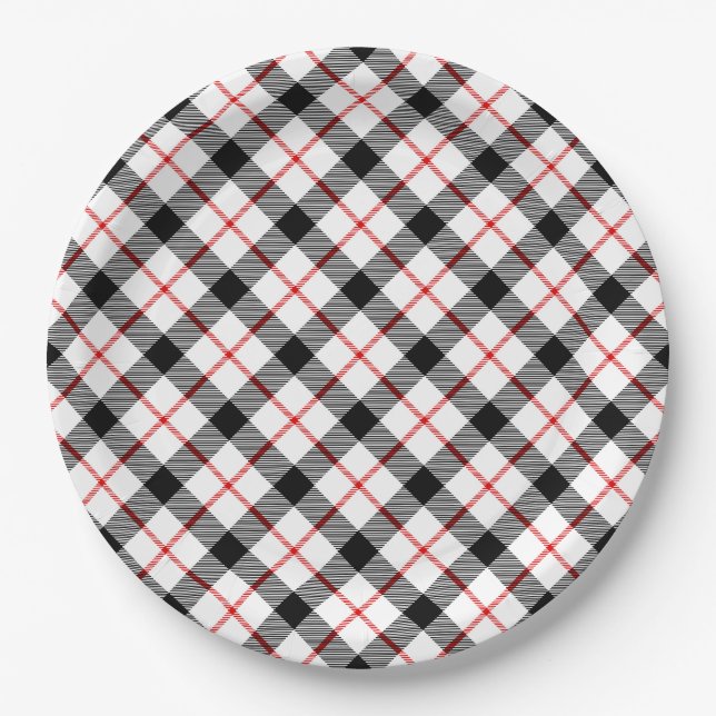 Classic Plaid Red Black White Holiday Paper Plate (Front)