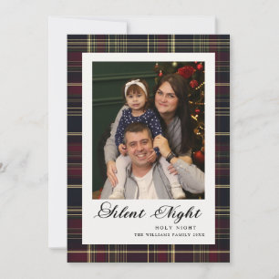 Classic Plaid Silent Night 5 Photo Christmas Holiday Card