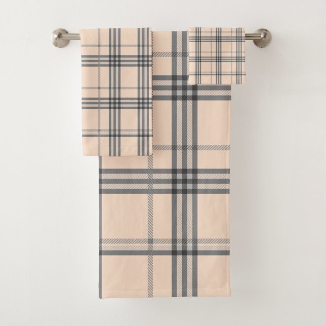 Classic Plaid Tan and Black Bath Towel Set (Insitu)