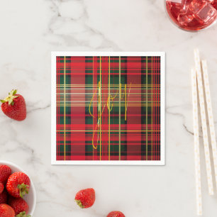 Classic Plaid Tartan 'Joy' Calligraphy Decorative  Napkin