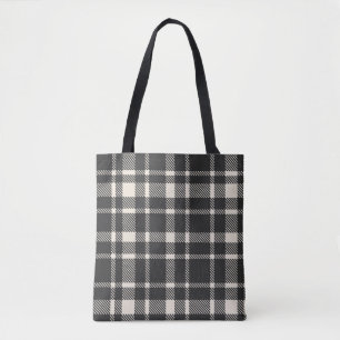 Classic Plaid Tartan Pattern-Black & Off-White Tote Bag