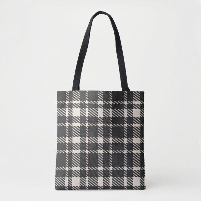 Classic Plaid Tartan Pattern-Black & Off-White Tote Bag (Front)