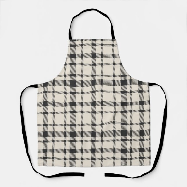 Classic Plaid Tartan Pattern-Black & White Apron (Front)