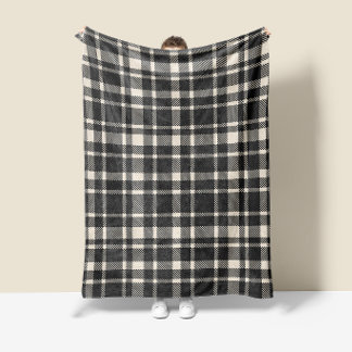 Classic Plaid Tartan Pattern- Charcoal Black Fleece Blanket